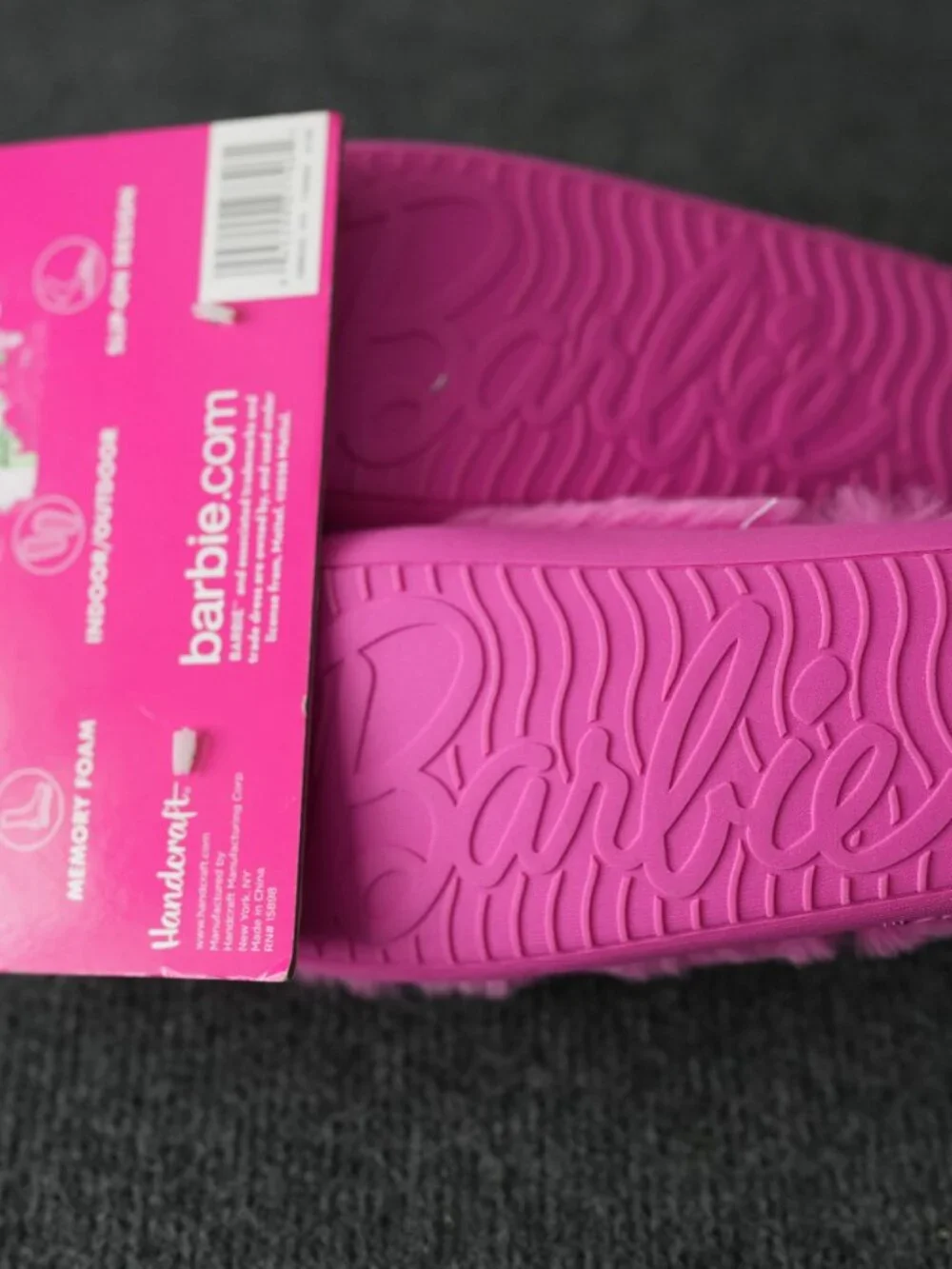 Barbie Pink Fuzzy Pearl Logo Indoor/Outdoor Memory Foam Slippers Kids Youth 3